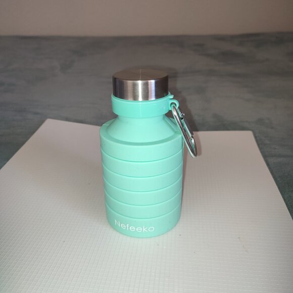 NEW Teal Green Foldable Water Bottle Sport Silicone Portable Extensible Travel - Picture 10 of 12